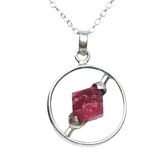 Raw red spinel pendant necklace for girls-Spinel crystal pendant-Octahedron spinel crystal