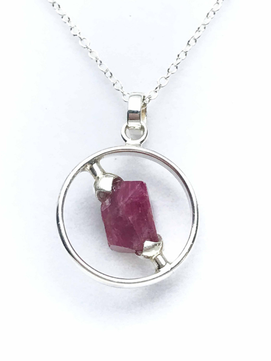 Raw red spinel pendant necklace for girls-Spinel crystal pendant-Octahedron spinel crystal