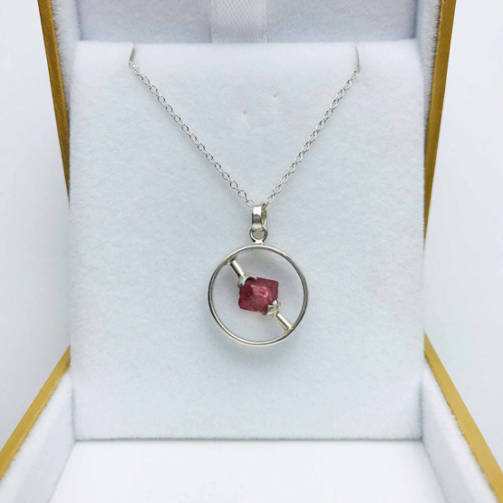 Raw red spinel pendant necklace for girls-Spinel crystal pendant-Octahedron spinel crystal