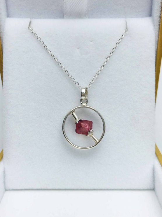 Raw red spinel pendant necklace for girls-Spinel crystal pendant-Octahedron spinel crystal