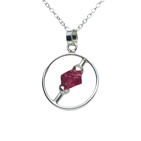 Raw red spinel pendant necklace for girls-Spinel crystal pendant-Octahedron spinel crystal