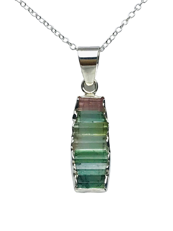 Raw tourmaline pendant necklace for girls  multiple color tourmaline crystal pendant necklace