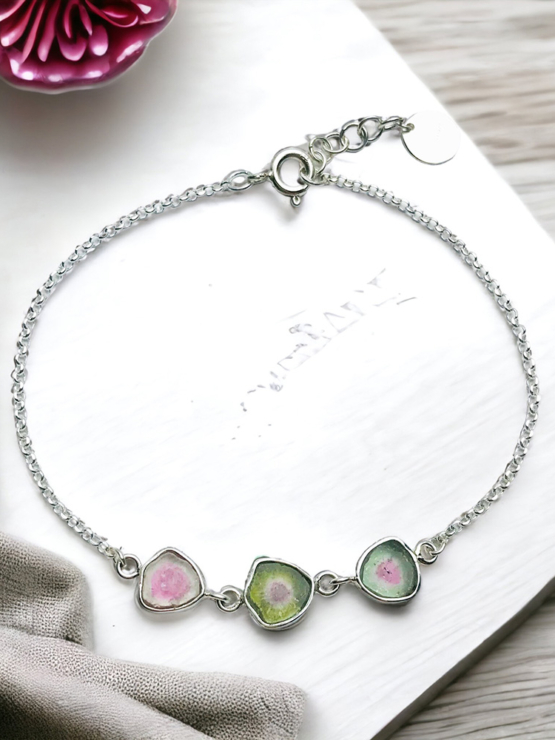 Watermelon tourmaline bracelet for girls- watermelon tourmaline crystal bracelet- raw tourmaline bracelet