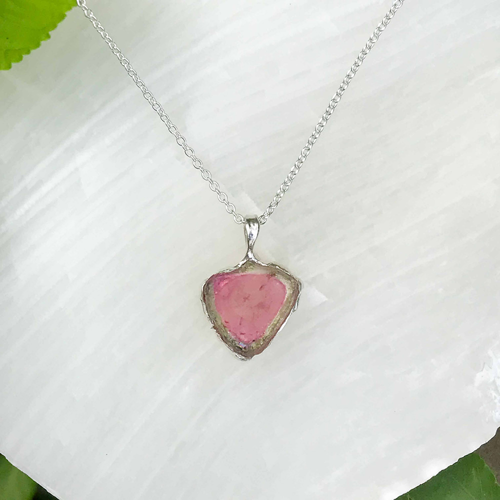 Watermelon tourmaline pendant necklace for girls - raw watermelon tourmaline slice pendant Watermelon tourmaline pendant necklace for girls - raw watermelon tourmaline slice pendant