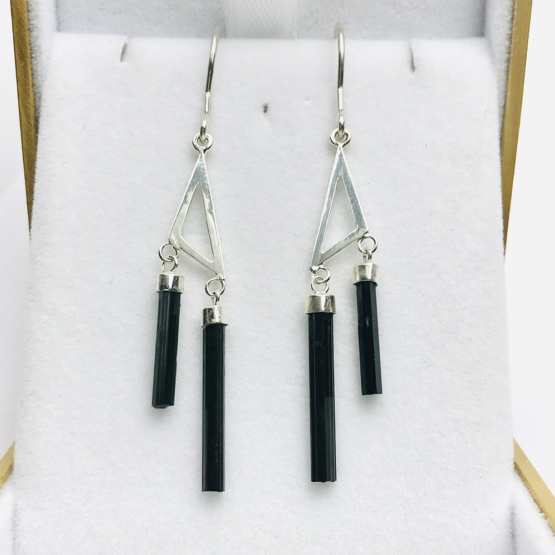 Black tourmaline earrings for girls -black tourmaline dangle earrings -raw black tourmaline earrings