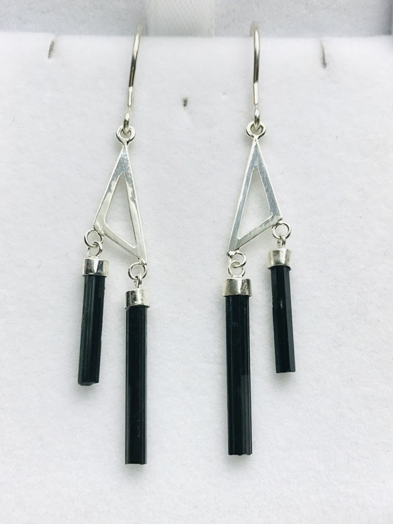 Black tourmaline earrings for girls -black tourmaline dangle earrings -raw black tourmaline earrings