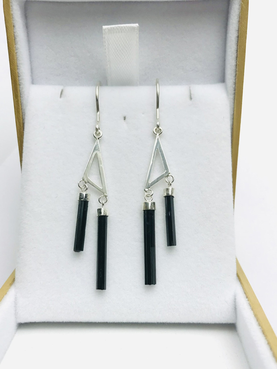 Black tourmaline earrings for girls -black tourmaline dangle earrings -raw black tourmaline earrings