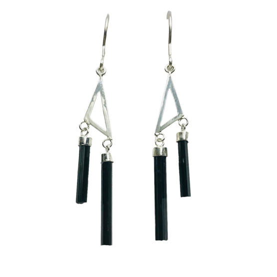 Black tourmaline earrings for girls -black tourmaline dangle earrings -raw black tourmaline earrings