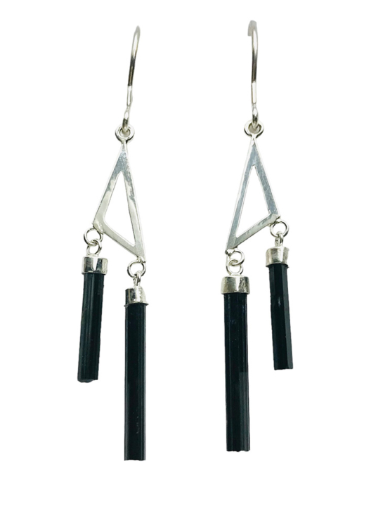 Black tourmaline earrings for girls -black tourmaline dangle earrings -raw black tourmaline earrings