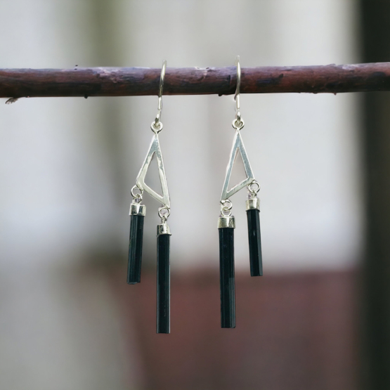 Black tourmaline earrings for girls -black tourmaline dangle earrings -raw black tourmaline earrings