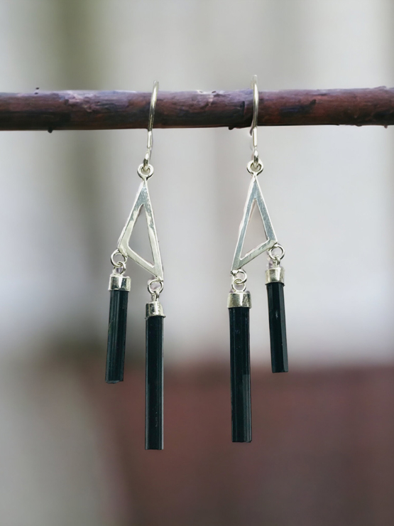 Black tourmaline earrings for girls -black tourmaline dangle earrings -raw black tourmaline earrings