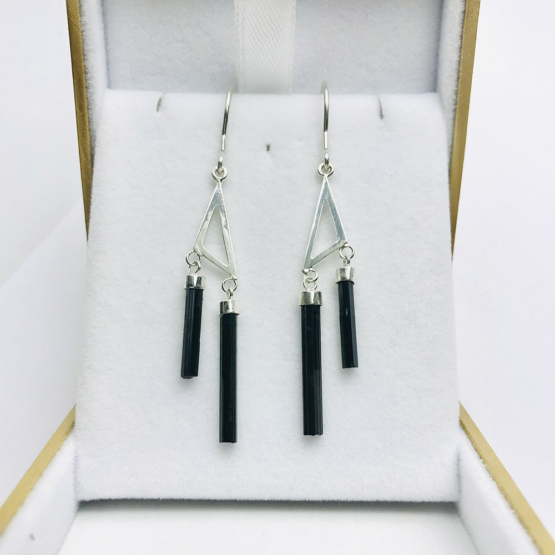 Black tourmaline earrings for girls -black tourmaline dangle earrings -raw black tourmaline earrings