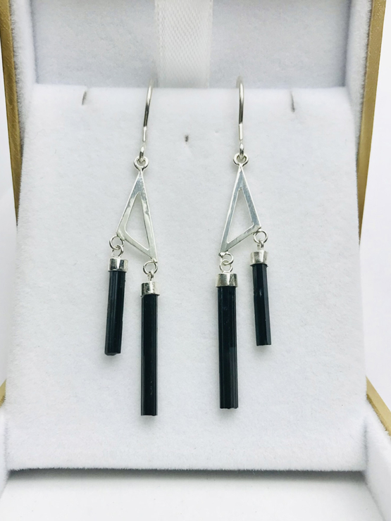 Black tourmaline earrings for girls -black tourmaline dangle earrings -raw black tourmaline earrings