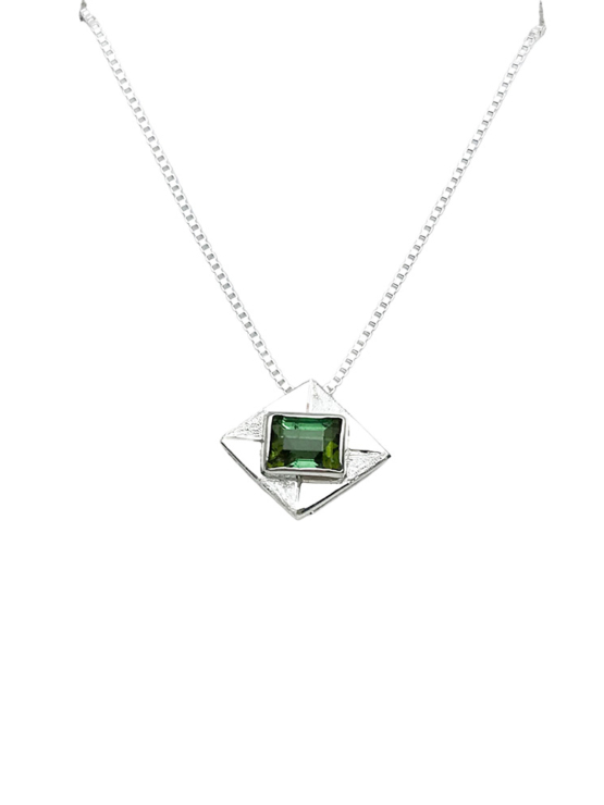 green tourmaline pendant for women-Fine green tourmaline pendant-Faceted green tourmaline pendant