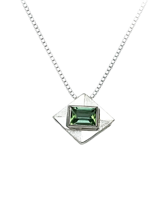 green tourmaline pendant for women-Fine green tourmaline pendant-Faceted green tourmaline pendant