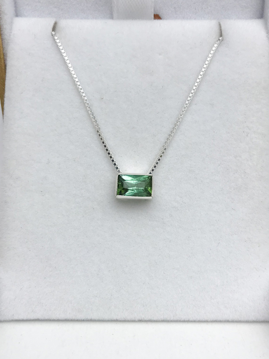 green tourmaline pendant for women-Fine green tourmaline pendant-Faceted green tourmaline pendant
