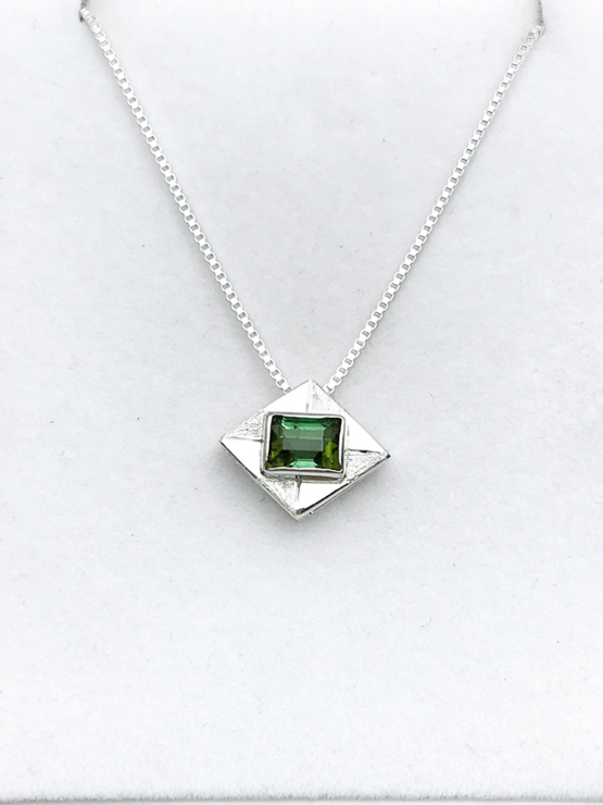 green tourmaline pendant for women-Fine green tourmaline pendant-Faceted green tourmaline pendant