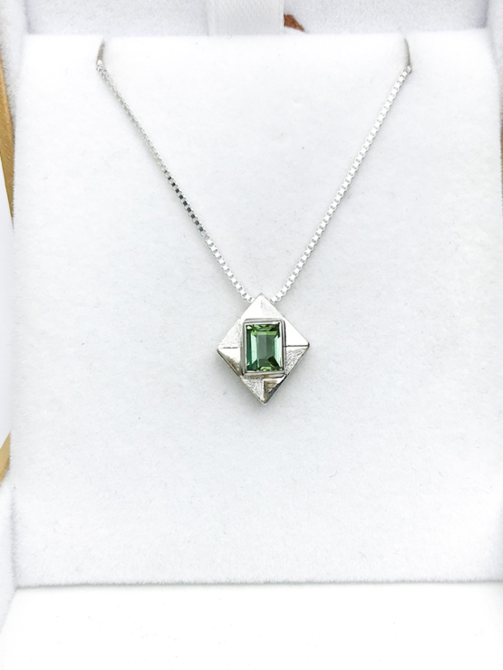 green tourmaline pendant for women-Fine green tourmaline pendant-Faceted green tourmaline pendant