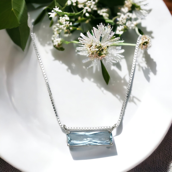 Faceted aquamarine pendant necklace for girls-Natural aquamarine pendant-Blue gemstone pendant (5)