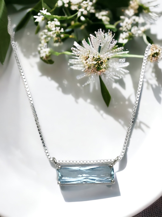 Faceted aquamarine pendant necklace for girls-Natural aquamarine pendant-Blue gemstone pendant (5)