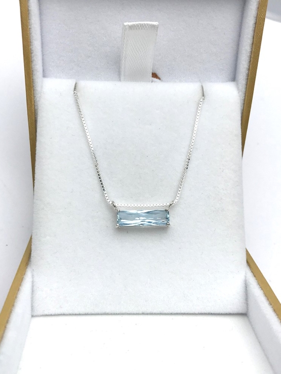 Faceted aquamarine pendant necklace for girls-Natural aquamarine pendant-Blue gemstone pendant (5)