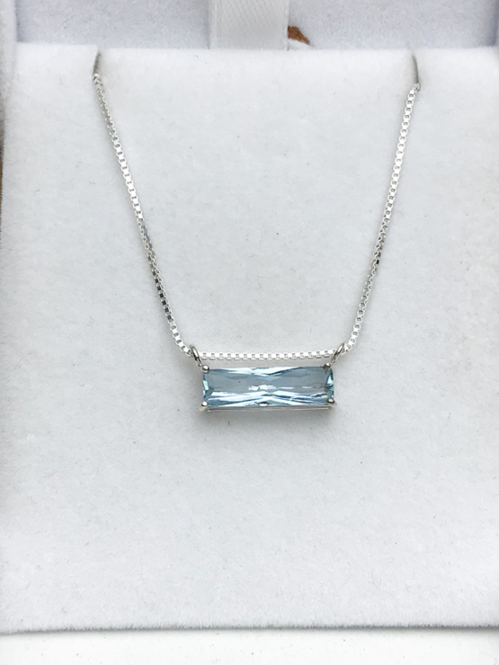 Faceted aquamarine pendant necklace for girls-Natural aquamarine pendant-Blue gemstone pendant (5)