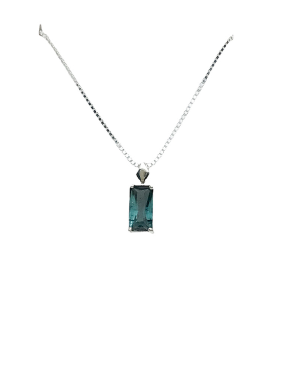 Faceted indicolite tourmaline pendant for women-Fine indicolite