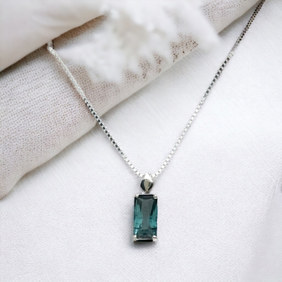 Faceted indicolite tourmaline pendant for women-Fine indicolite