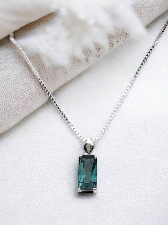 Faceted indicolite tourmaline pendant for women-Fine indicolite