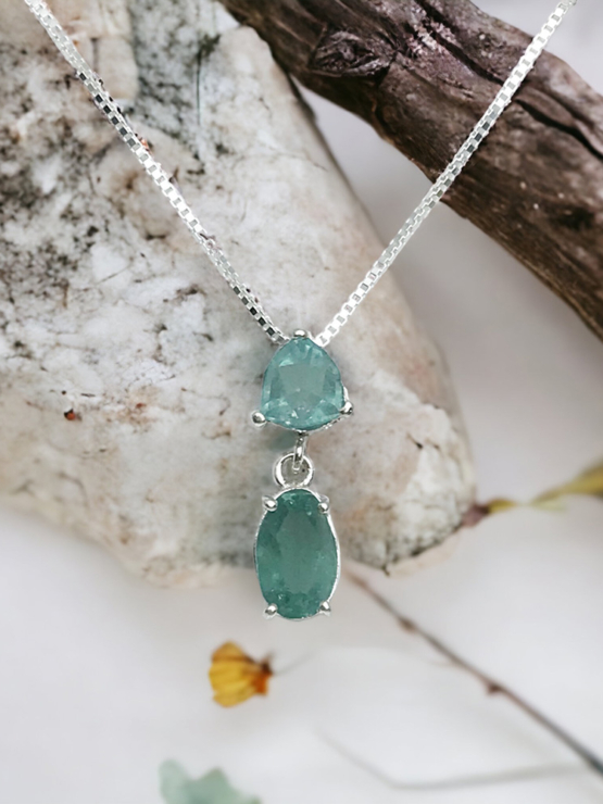 Faceted indicolite tourmaline pendant for women-Fine indicolite