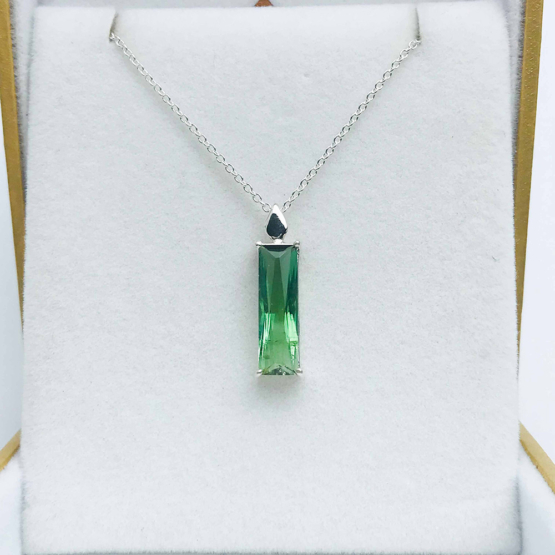 Natural green tourmaline pendant for women- Fine green tourmaline pendant-Faceted green tourmaline pendant