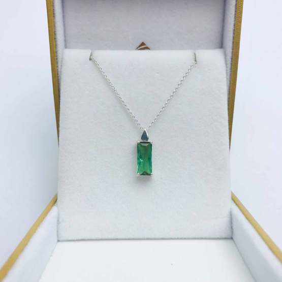 Natural green tourmaline pendant for women- Fine green tourmaline pendant-Faceted green tourmaline pendant