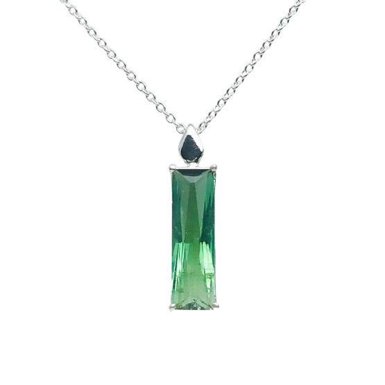 Natural green tourmaline pendant for women- Fine green tourmaline pendant-Faceted green tourmaline pendant