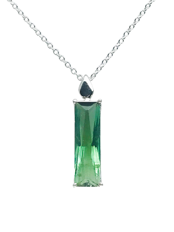 Natural green tourmaline pendant for women- Fine green tourmaline pendant-Faceted green tourmaline pendant