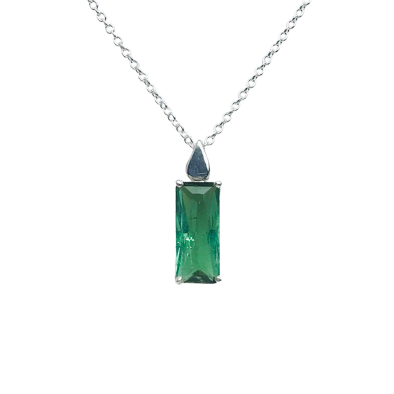 Natural green tourmaline pendant for women- Fine green tourmaline pendant-Faceted green tourmaline pendant