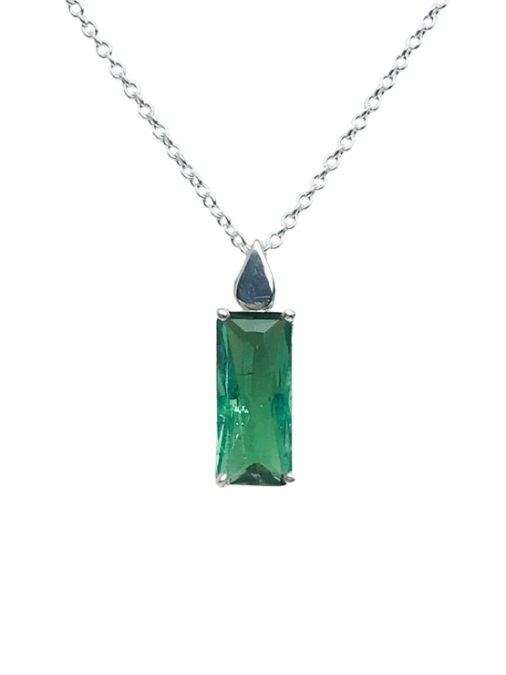 Natural green tourmaline pendant for women- Fine green tourmaline pendant-Faceted green tourmaline pendant