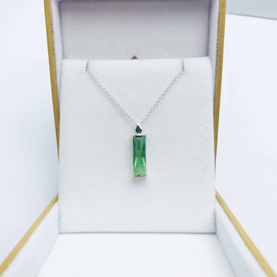 Natural green tourmaline pendant for women- Fine green tourmaline pendant-Faceted green tourmaline pendant