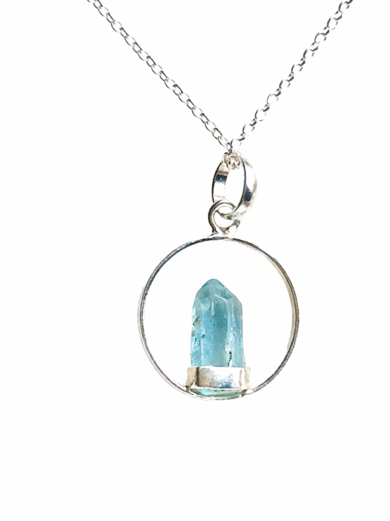 terminated point aquamarine pendant – Aquamarine crystal pendant necklace – Circle aquamarine pendant …