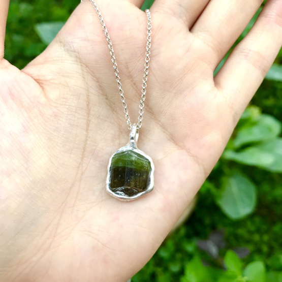 Bicolor tourmaline pendant necklace for girls raw bicolor tourmaline pendant