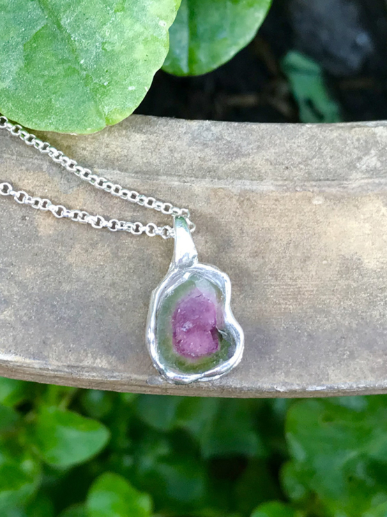 Watermelon tourmaline pendant necklace