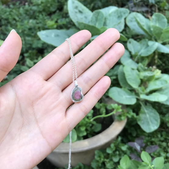 Watermelon tourmaline pendant necklace