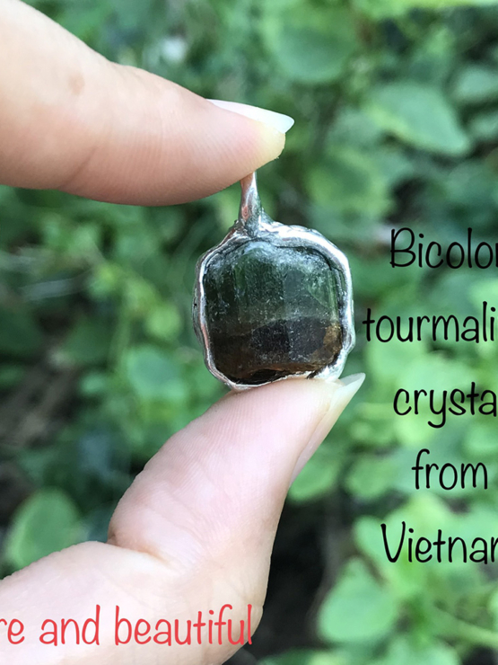 Bicolor tourmaline pendant necklace for girls