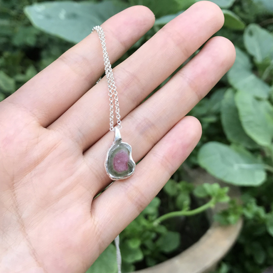 Watermelon tourmaline pendant necklace