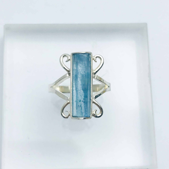 Raw aquamarine ring for girls natural aquamarine