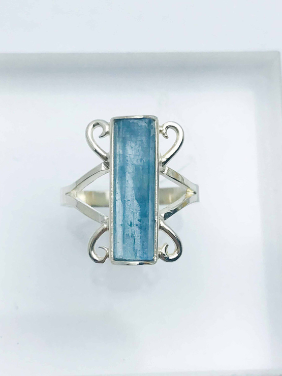 Raw aquamarine ring for girls natural aquamarine