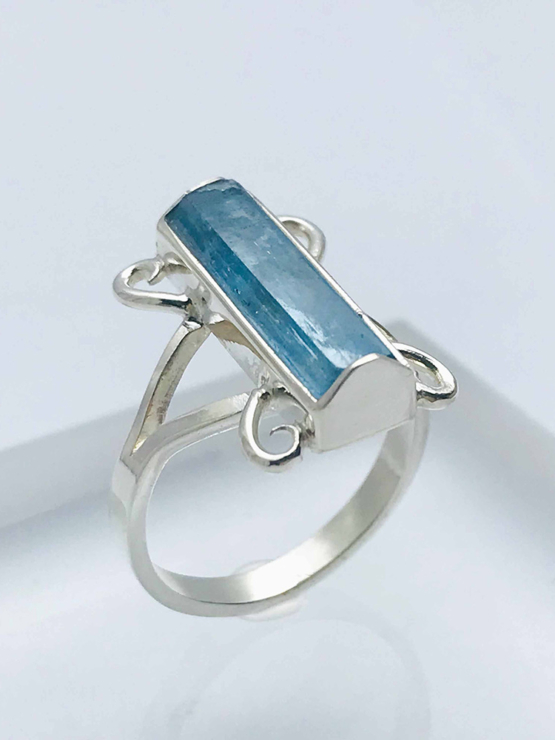 Raw aquamarine ring for girls natural aquamarine