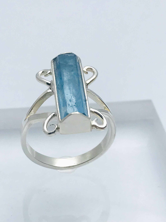 Raw aquamarine ring for girls natural aquamarine