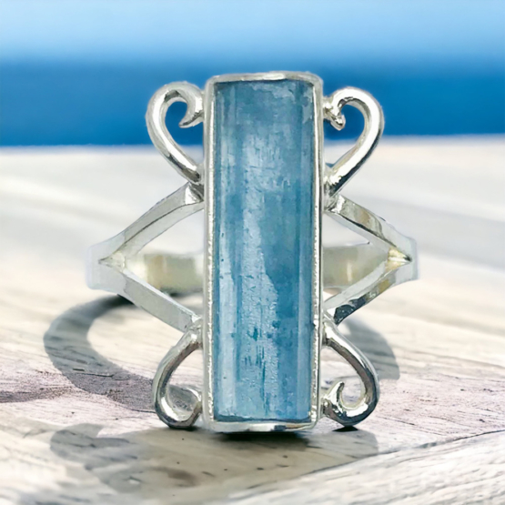 Raw aquamarine ring for girls natural aquamarine