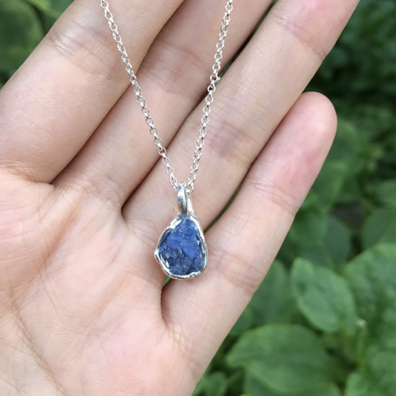 Raw blue spinel pendant