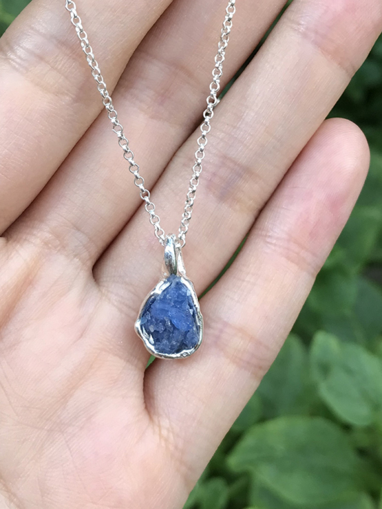 Raw blue spinel pendant